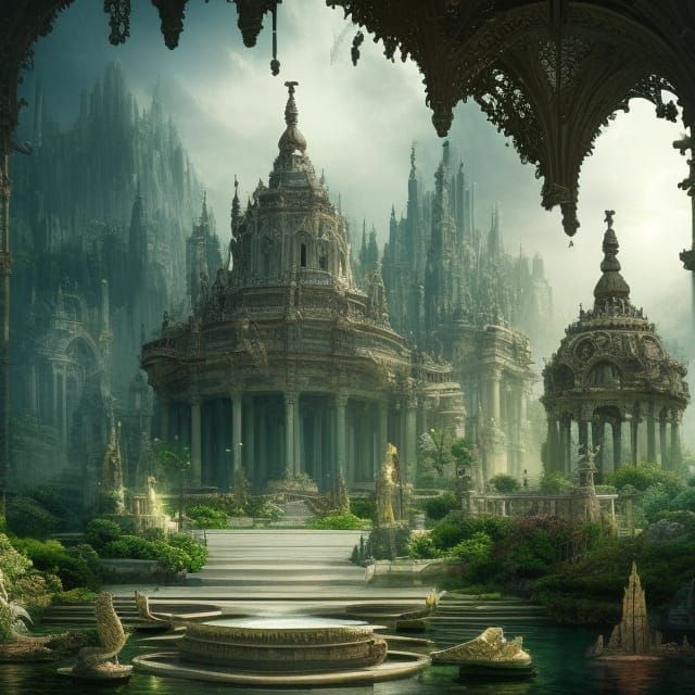 Utopian City with Floating Gardens: Digital Matte Painting
