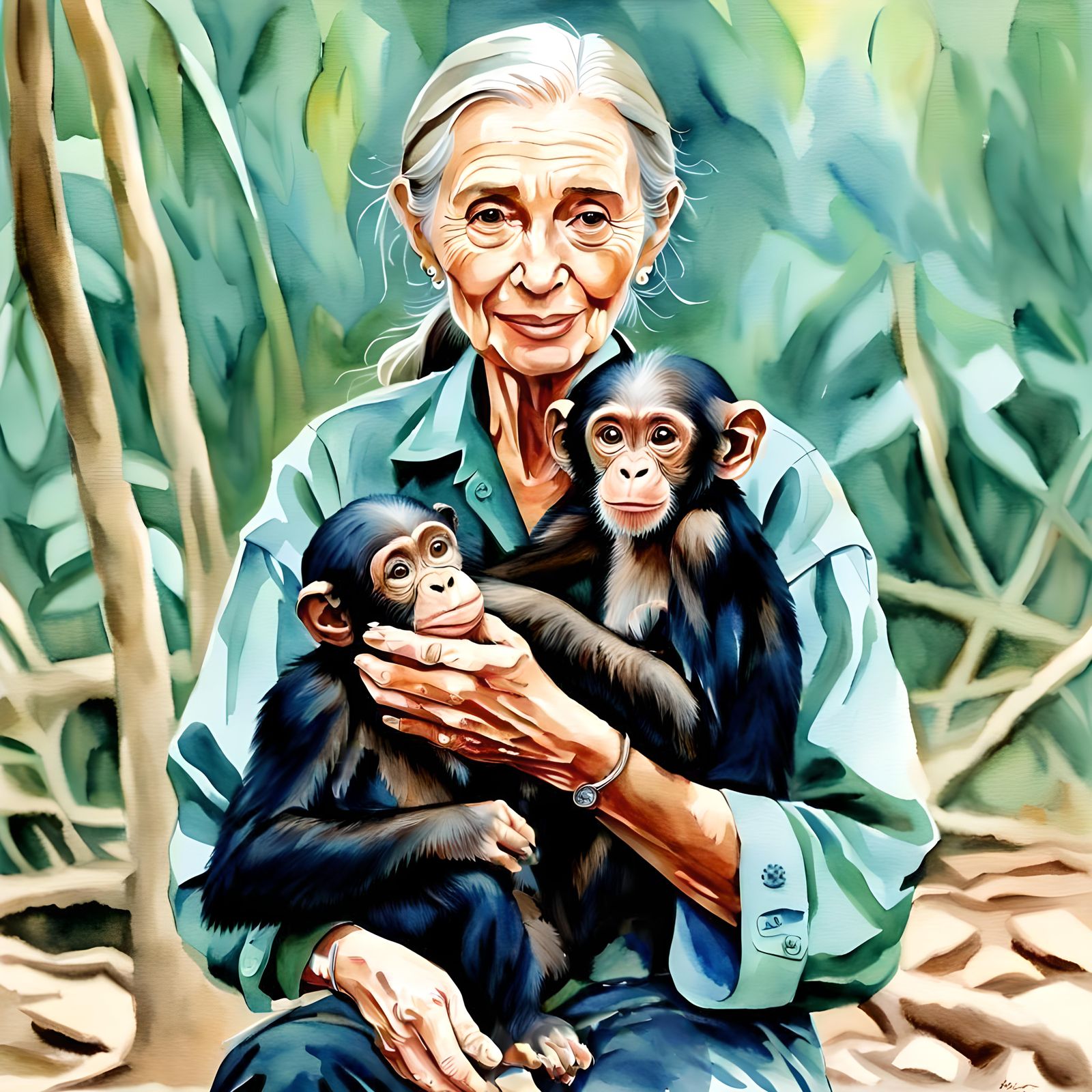 Watercolor Painting of a Dark Chimpanzee