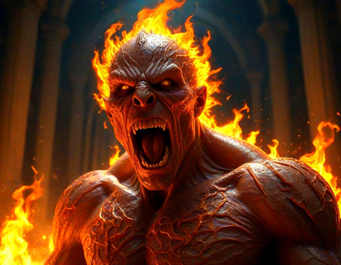 Fire Elemental Screaming in Sorcerer's Sanctum Oil Painting