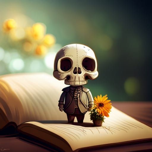 Cute Skeleton Portrait with Flowers, Detailed Illustration