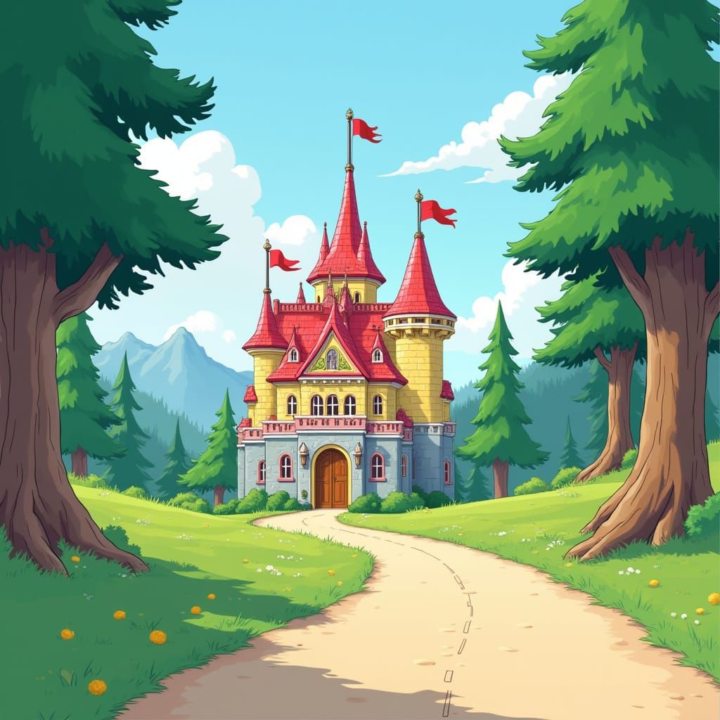 Whimsical Lego Castle Landscape in Pastel Hues