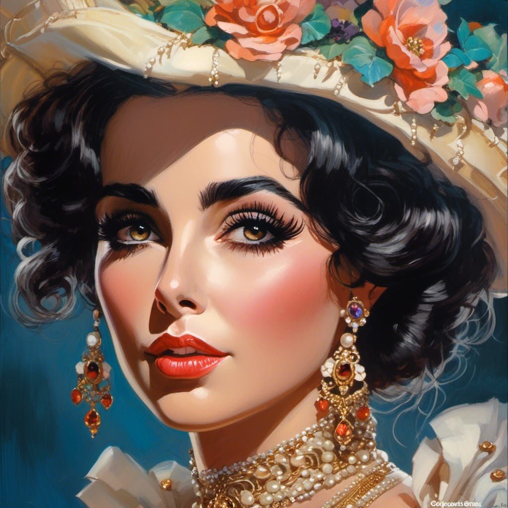 Elizabeth Taylor Portrait in Rococo Steampunk Style