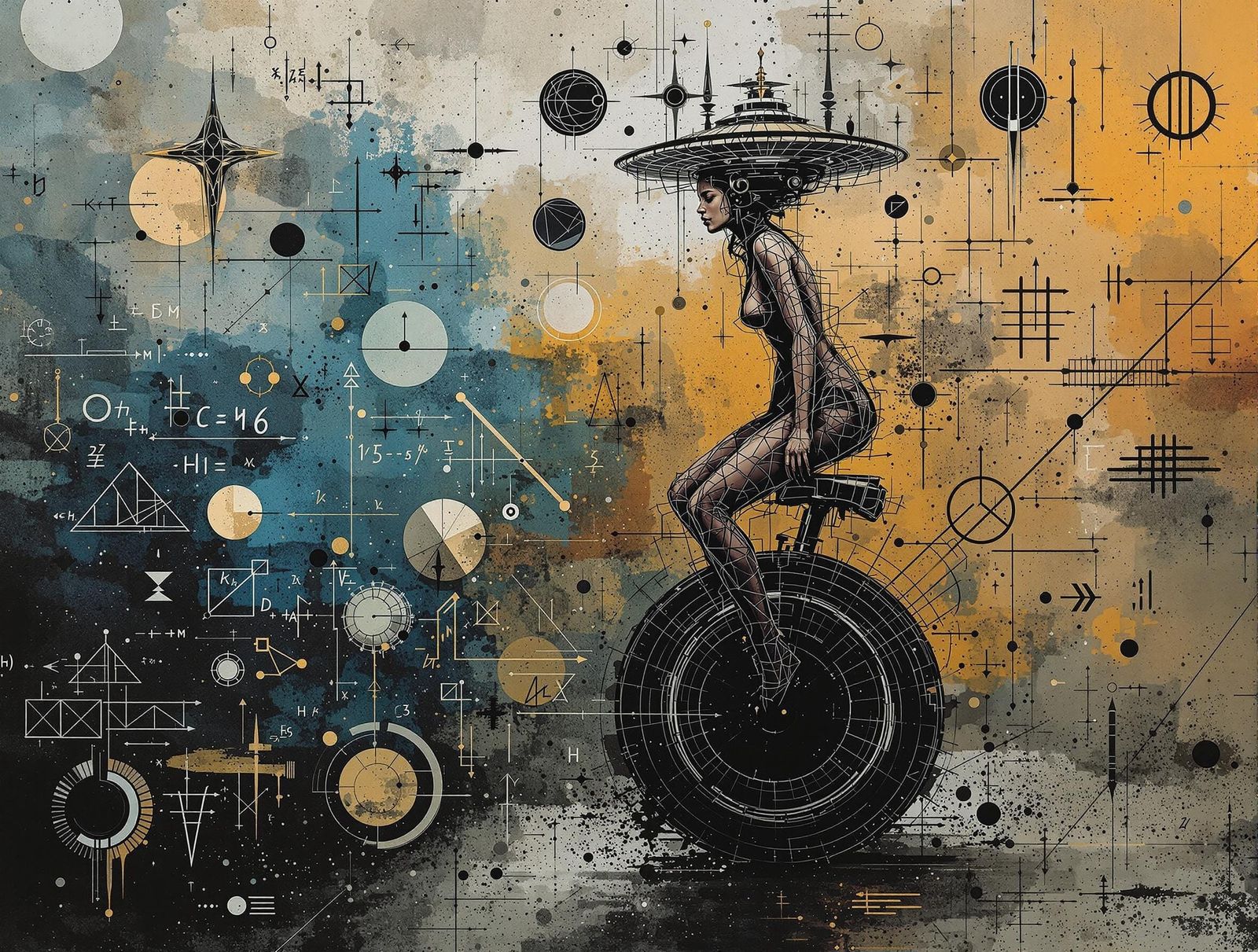 Electric Unicycle Rider in Abstract Expressionist Style