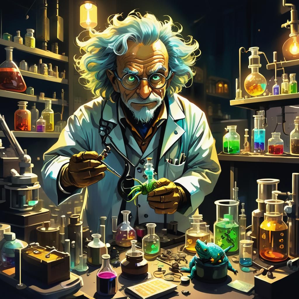 Mad Scientist in Lab: Comic Book Art