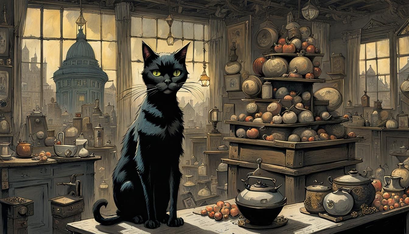 1920s Cat Woman Portrait in Dark Fantasy Style