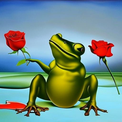 Surreal Frog Offering a Rose, Dali Style