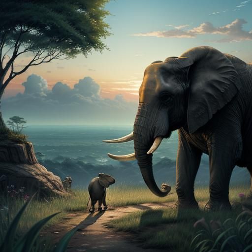 Elephant and Mouse Defiance in Anime Style