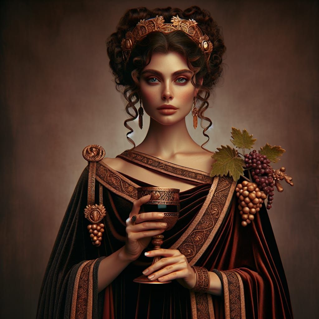 Etruscan Goddess Semla in Wine Red Toga Gown