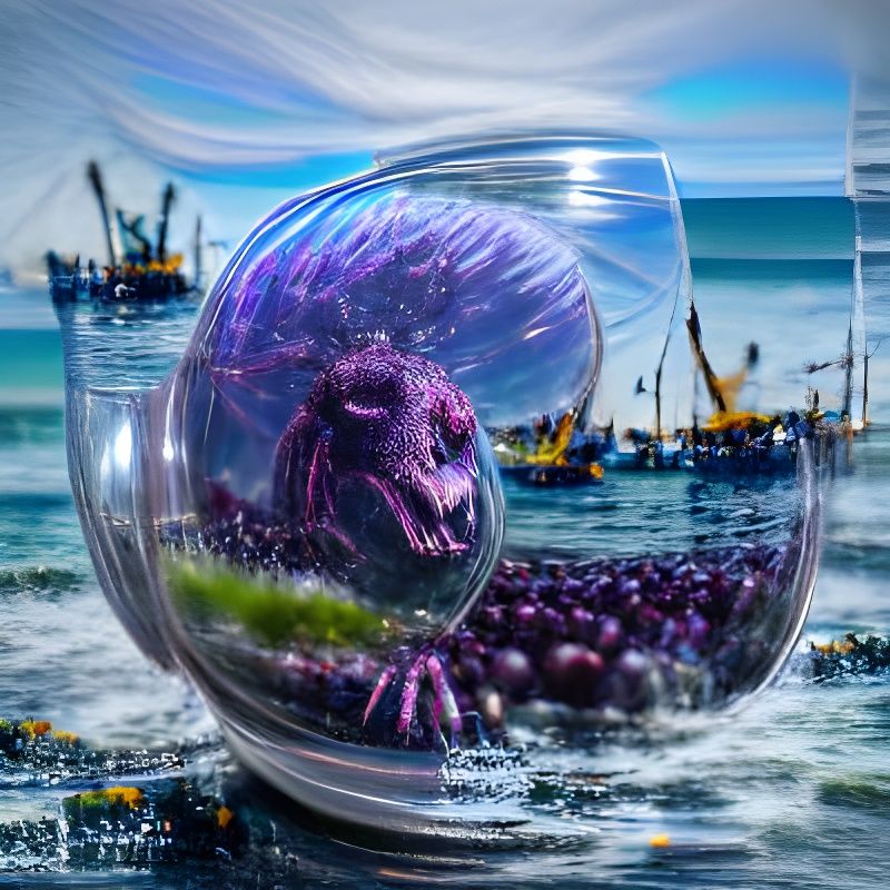 Purple Sea Monster in Glass Sphere, 8K