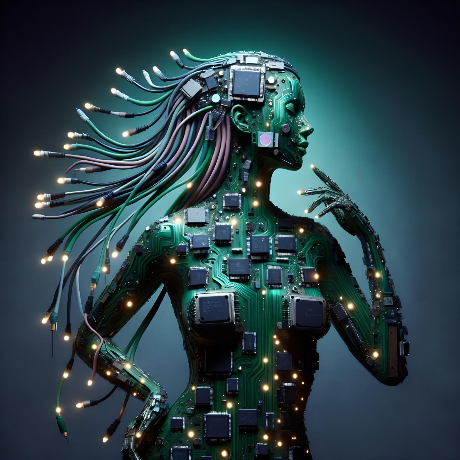 Circuitry Synthesis: Woman Crafted from Electronics
