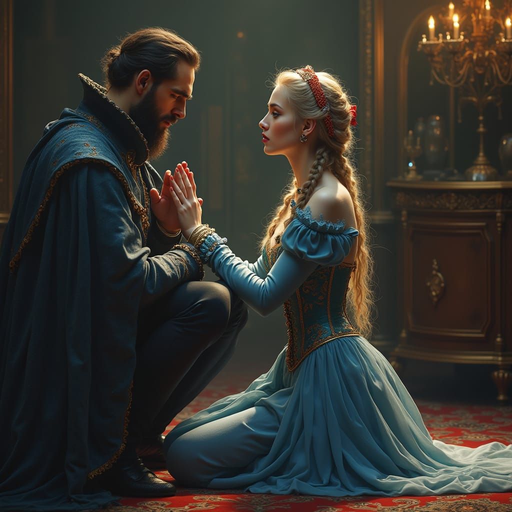 Surreal Victorian Fantasy Depiction of a Young Maiden in Dev...