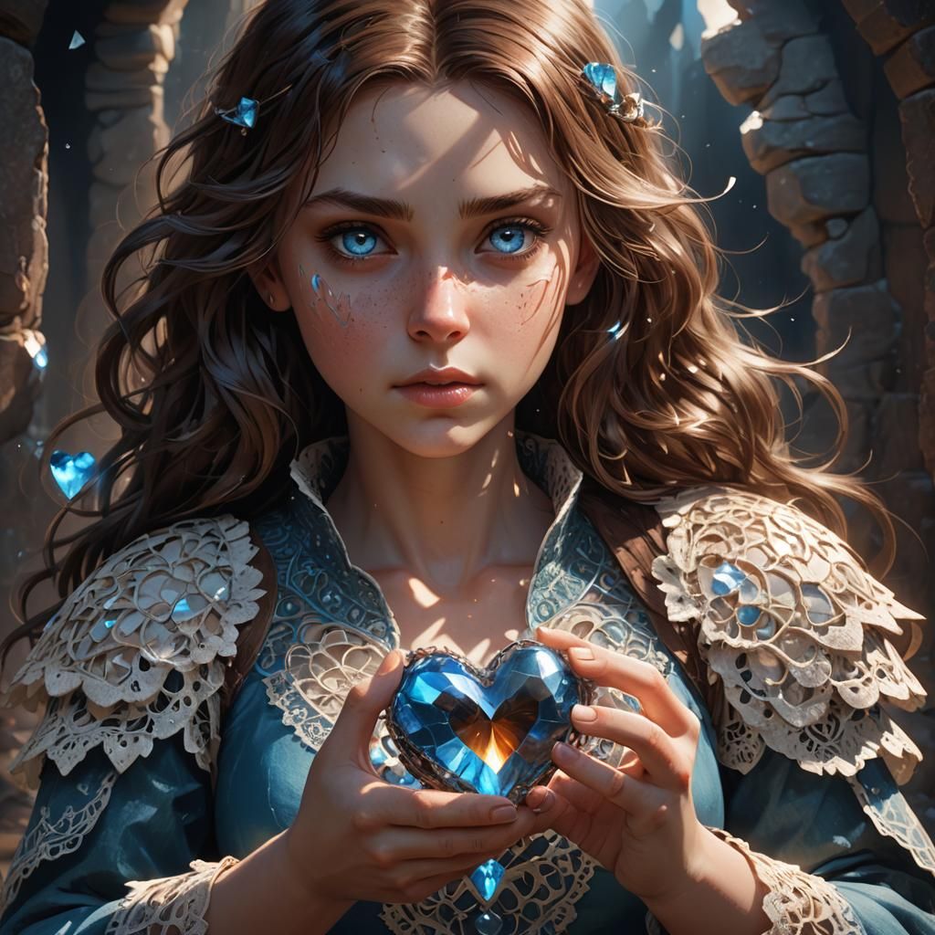 Girl with Crystal Heart in 3D Render