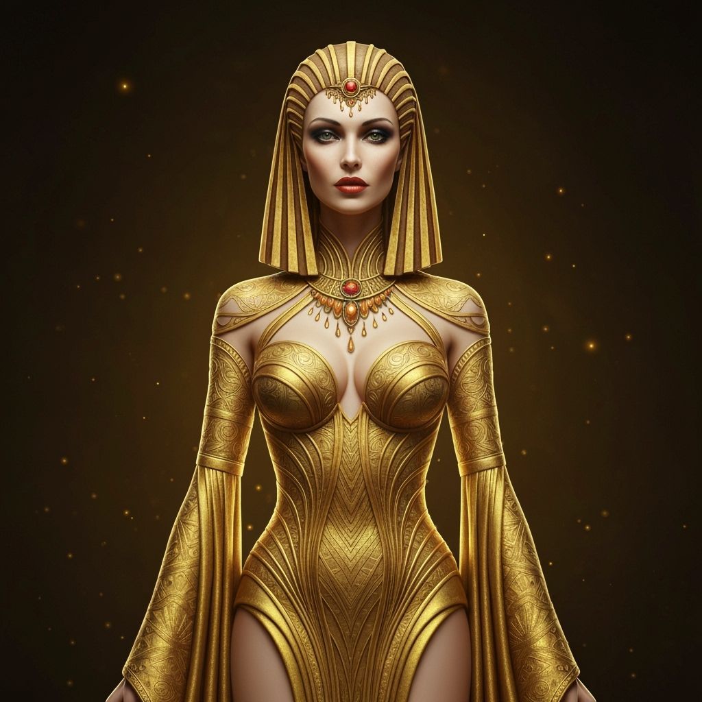 Goddess Nyarlathotep in Golden Gown: A Surreal Portrait