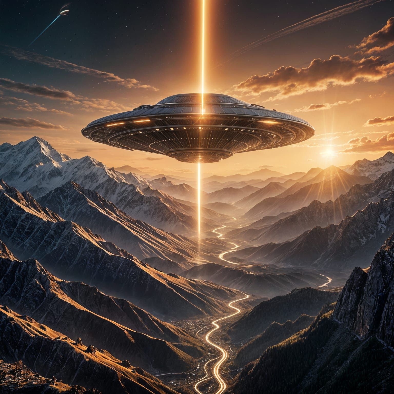 Majestic UFO Emerges from the Mountains in Cinematic Realism
