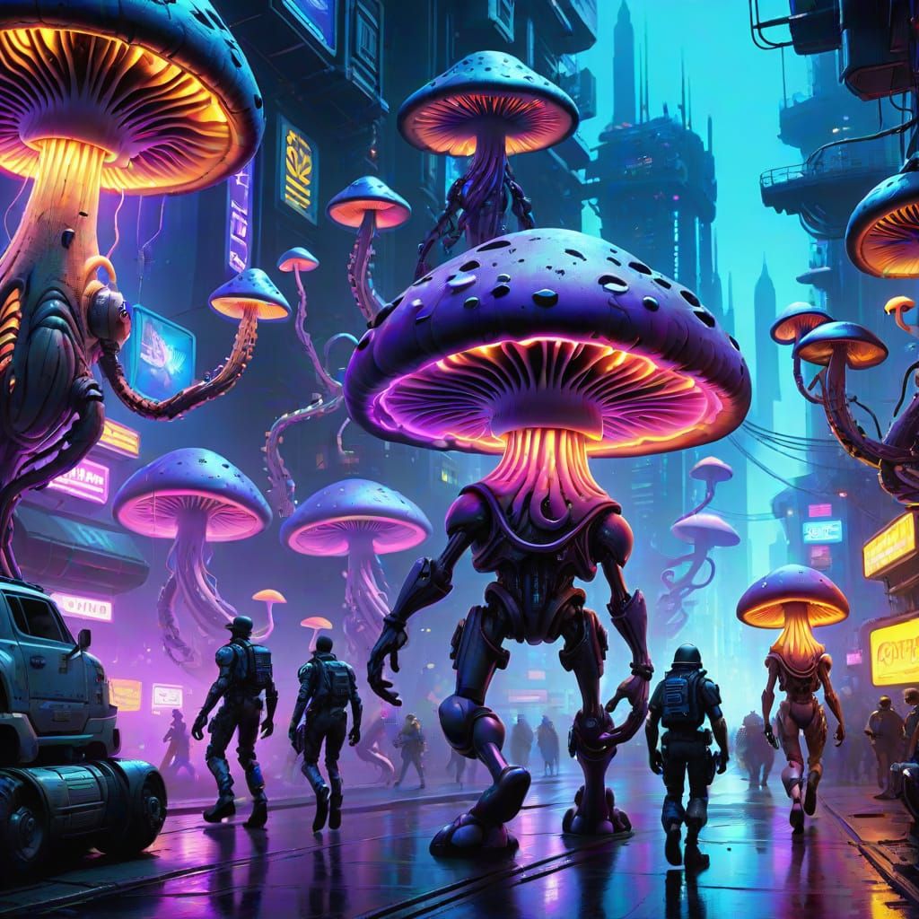 Cyberpunk Mushroom Alien Mercenaries Cause Galactic Chaos