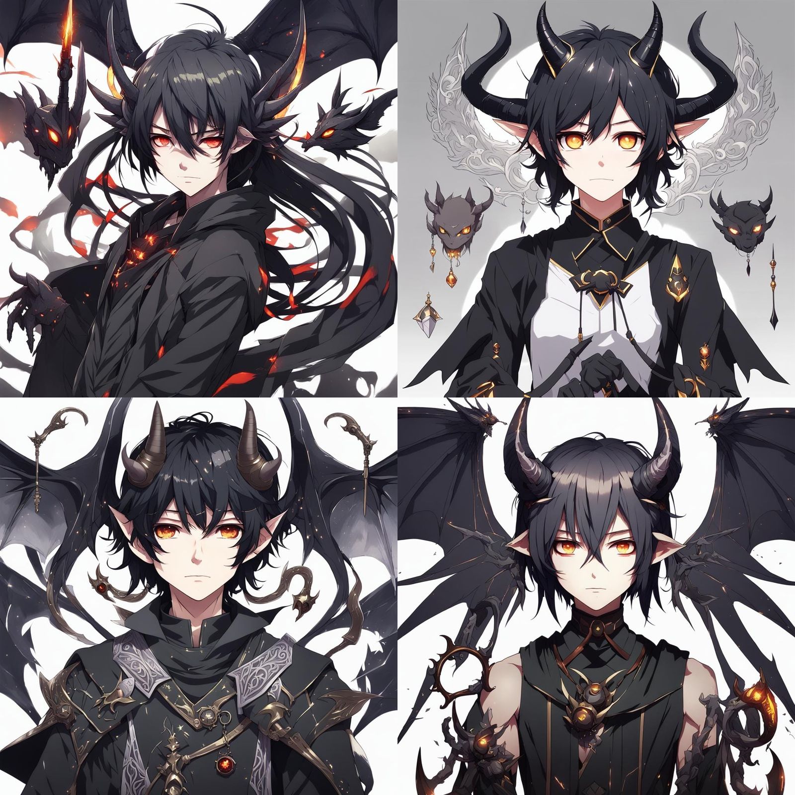 Anime Incubus with Horns and Wings in Manga Style