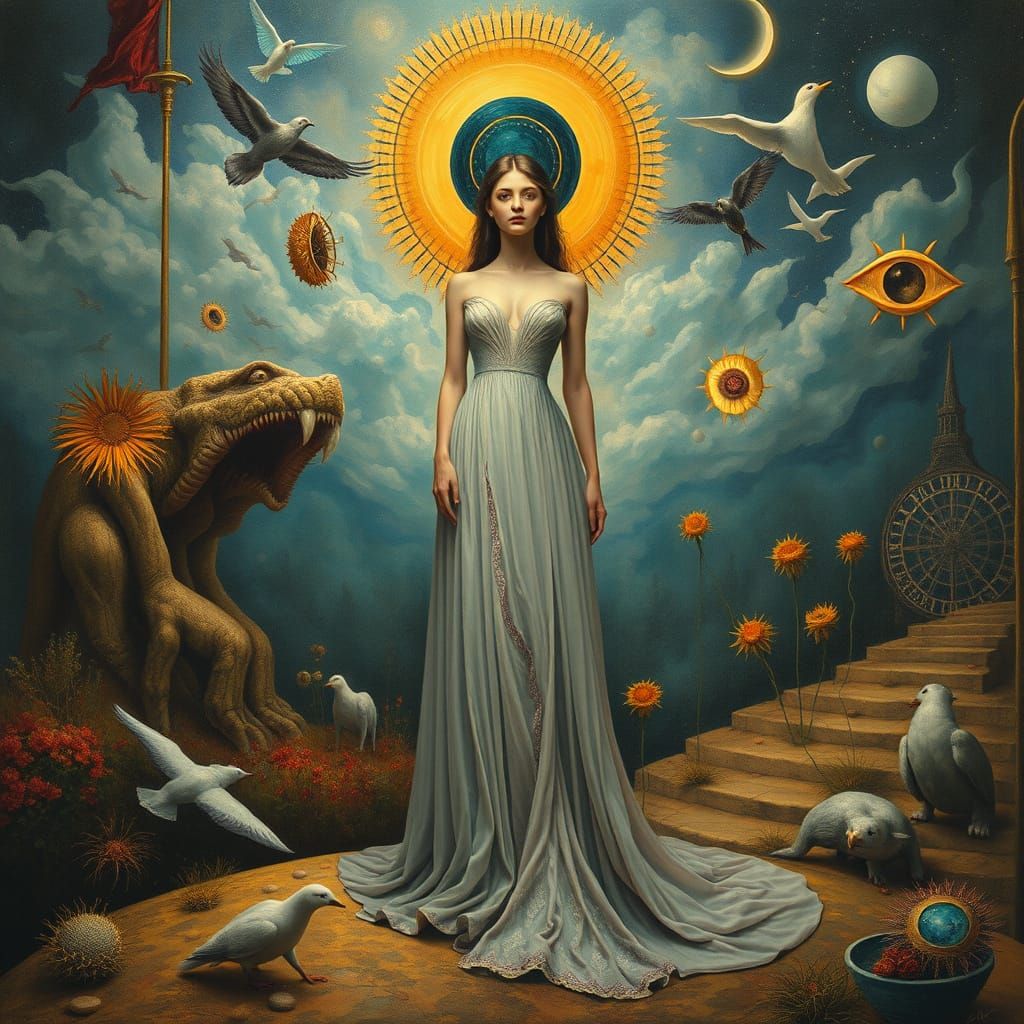 Surreal Woman in Mystical Dreamlike Landscape