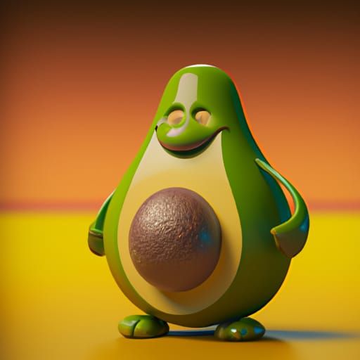 Whimsical Avocado Character in 3D Digital Art