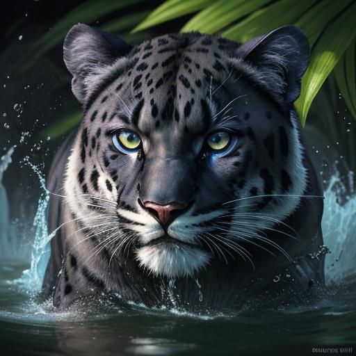 Photorealistic Panther Drinking Water in African Plains