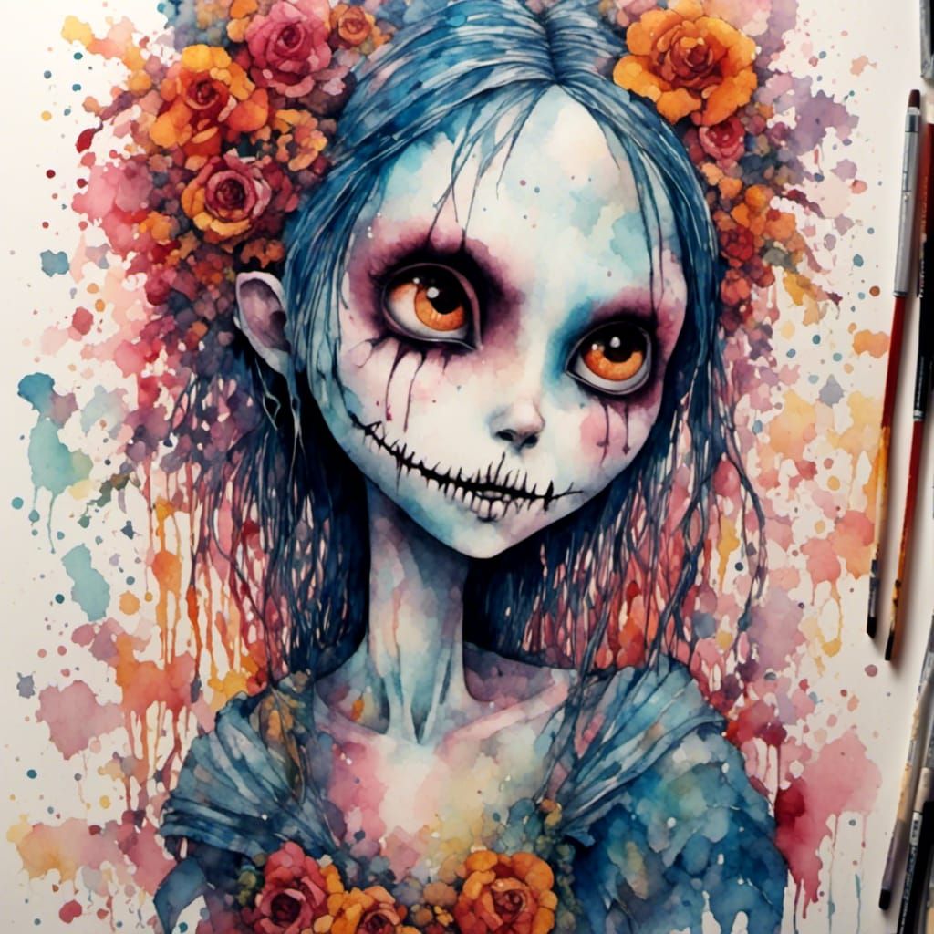 Watercolor Portrait of Sally from Nightmare Before Christmas