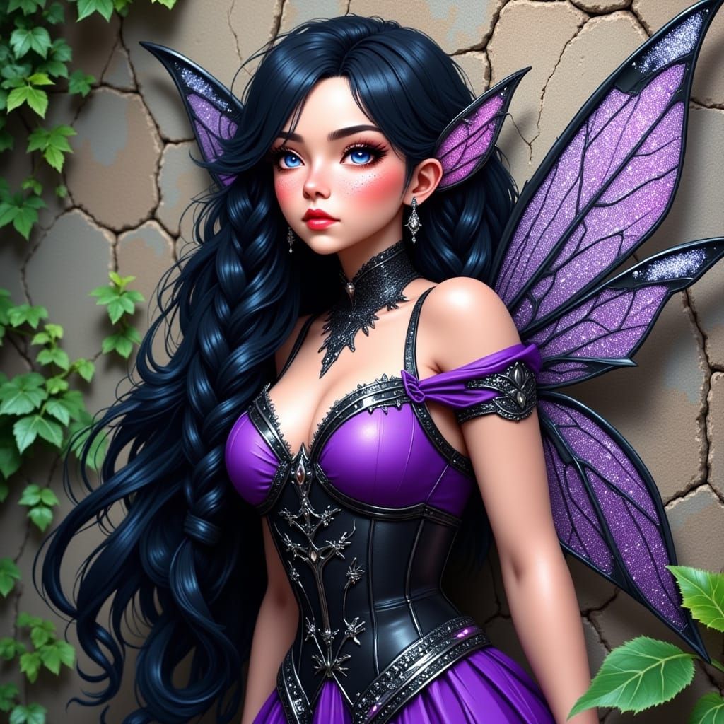 Black-Haired Fairy with Metal Corset, 3D Art