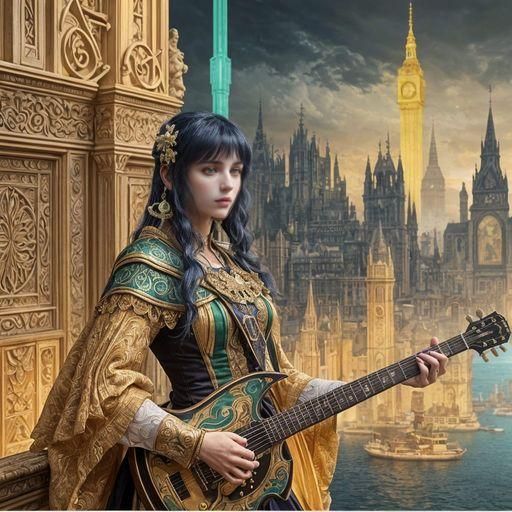 Opulent Woman in Gilded Cage: Art Deco Digital Painting