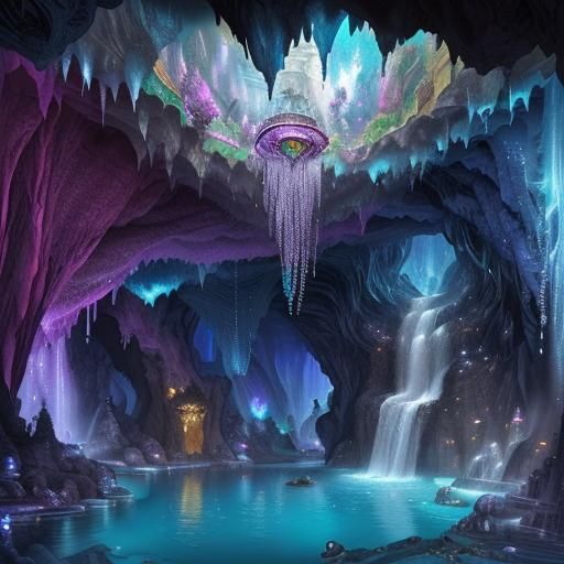 Jeweled Cave with Colorful Crystals: Digital Matte Painting