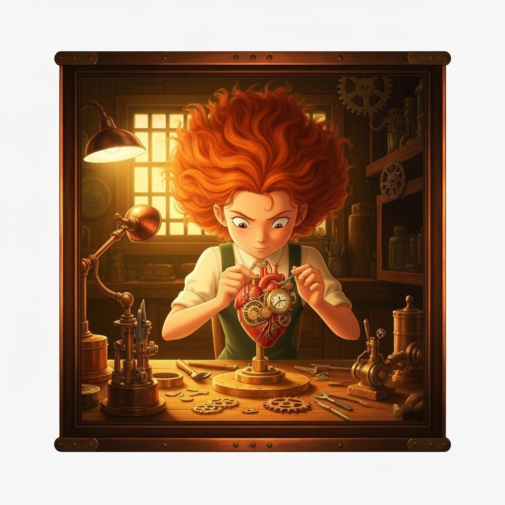 Steampunk Girl Tinkering with Clockwork Heart