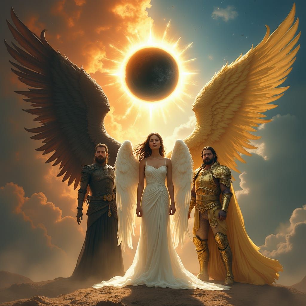 Angelic Trio in High-Contrast Fantasy Art