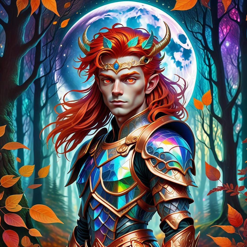 Highly detailed, beautiful fae prince. With red hair and ora...