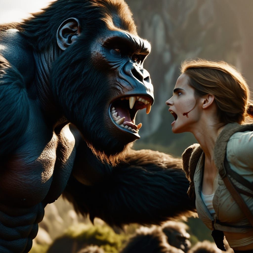 Epic Conan vs. Giant Gorilla Battle in Cinematic Film Style