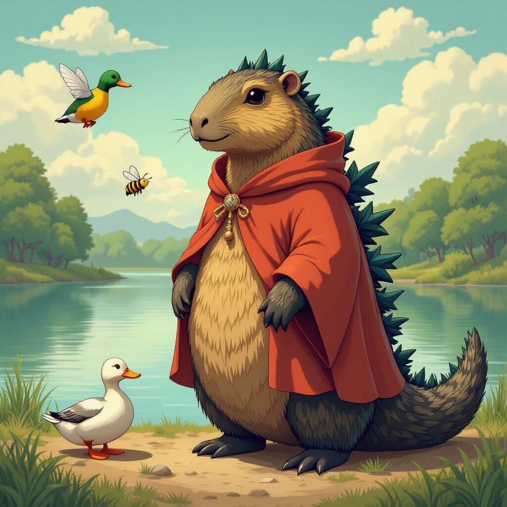 Godzilla-Capybara Hybrid in Whimsical Style