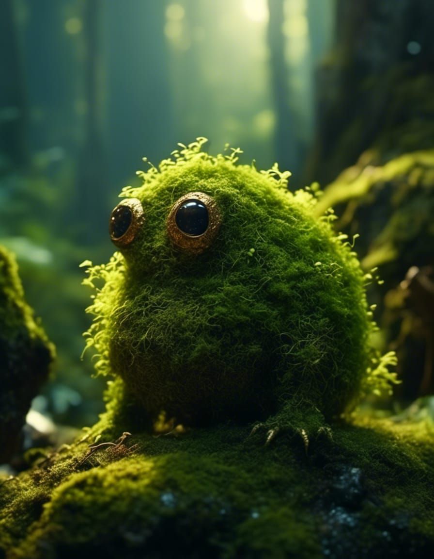Moss Monster with Galaxy Background in Hyperrealism