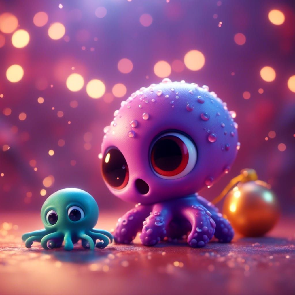 Cute Christmas Octopuses in Pixar 3D Style