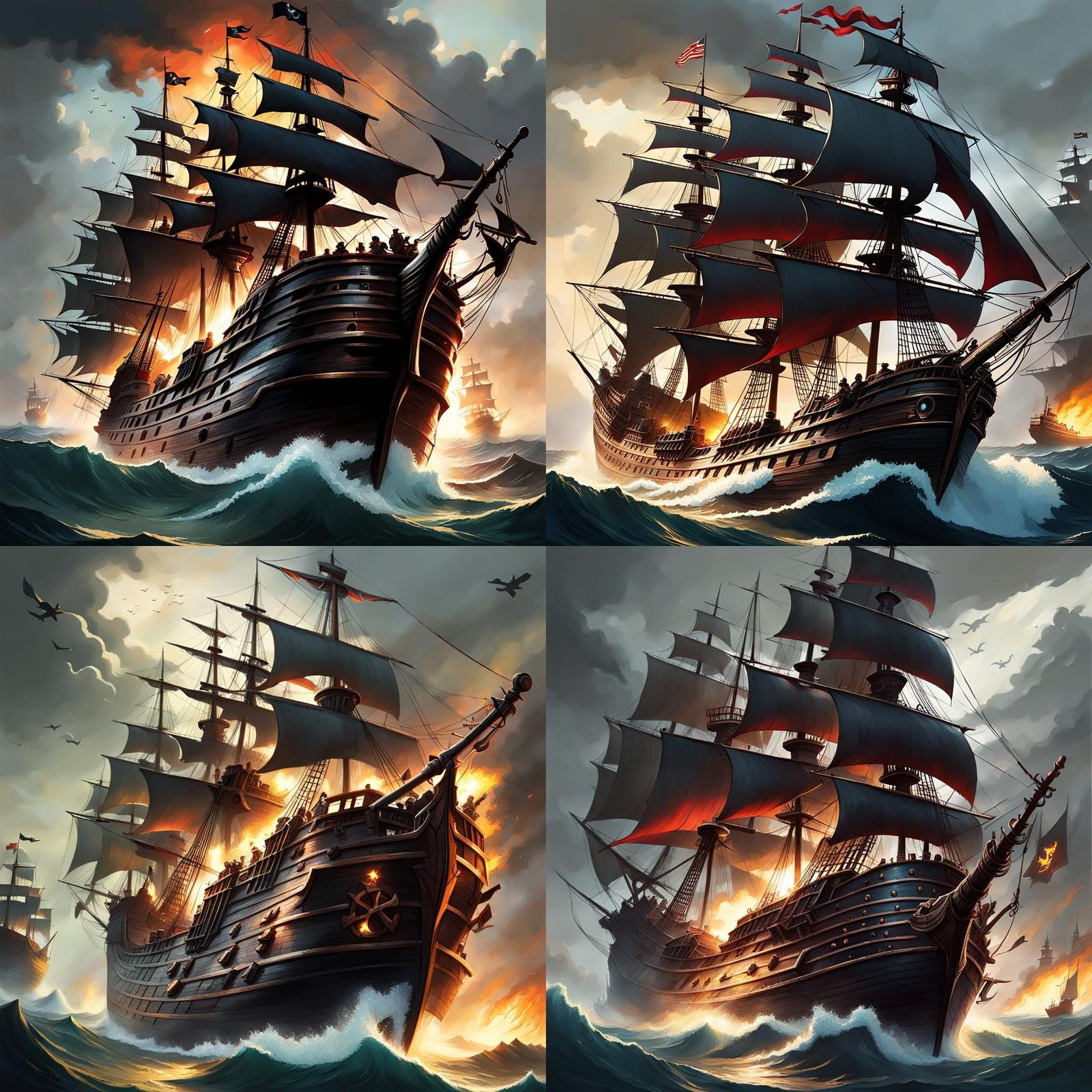 Sinister Pirate Ship Battle as Digital Art
