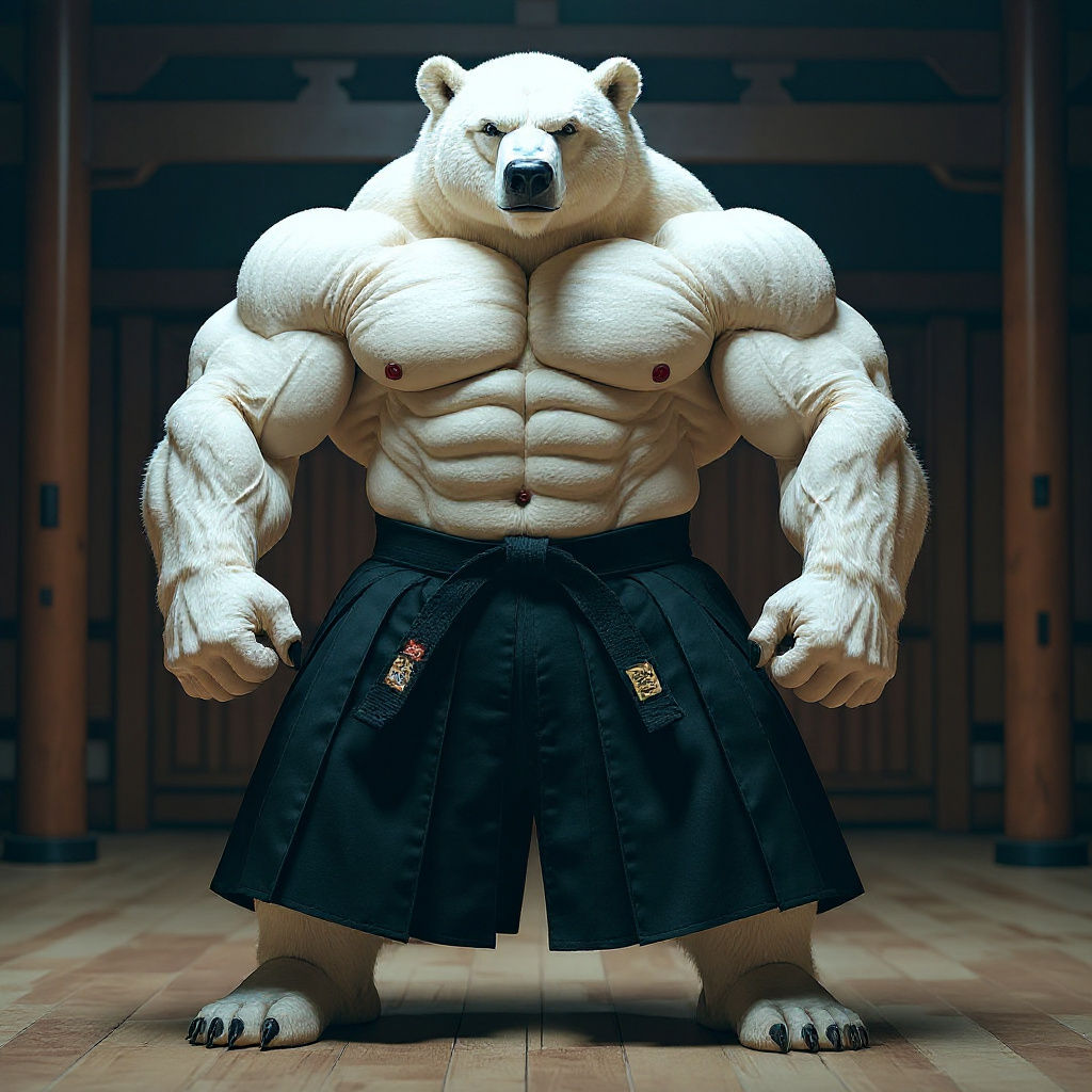 Muscular Polar Bear Practicing Aikido