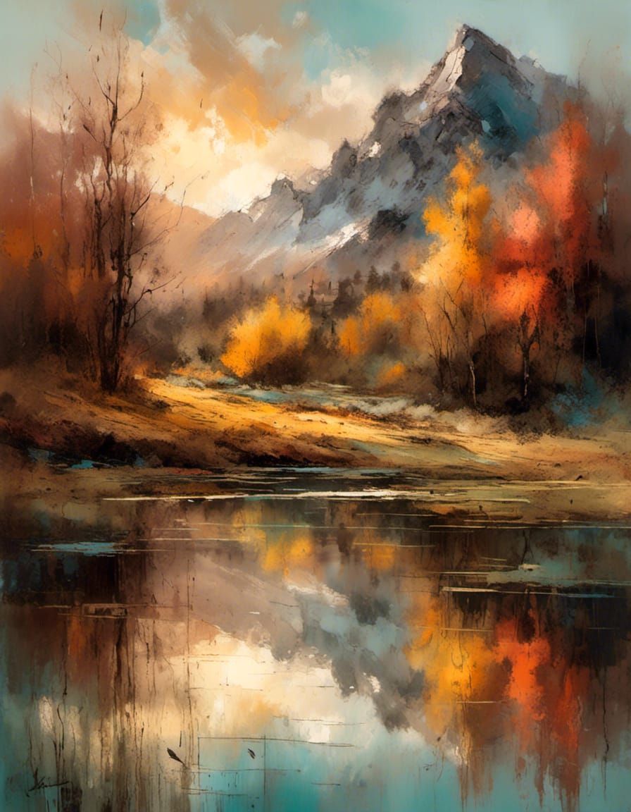 Landscape at sunset - oil painting style