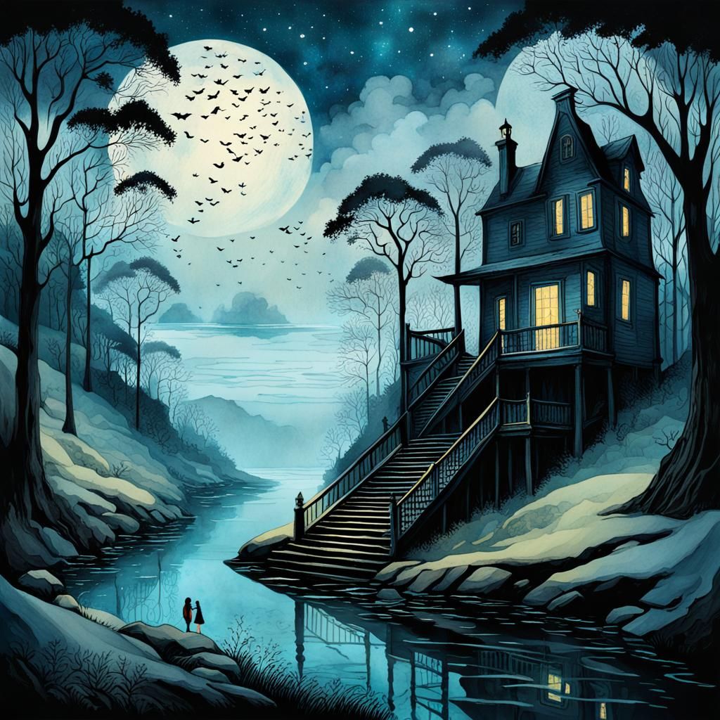 Ominous Dark Landscape in Collage Style