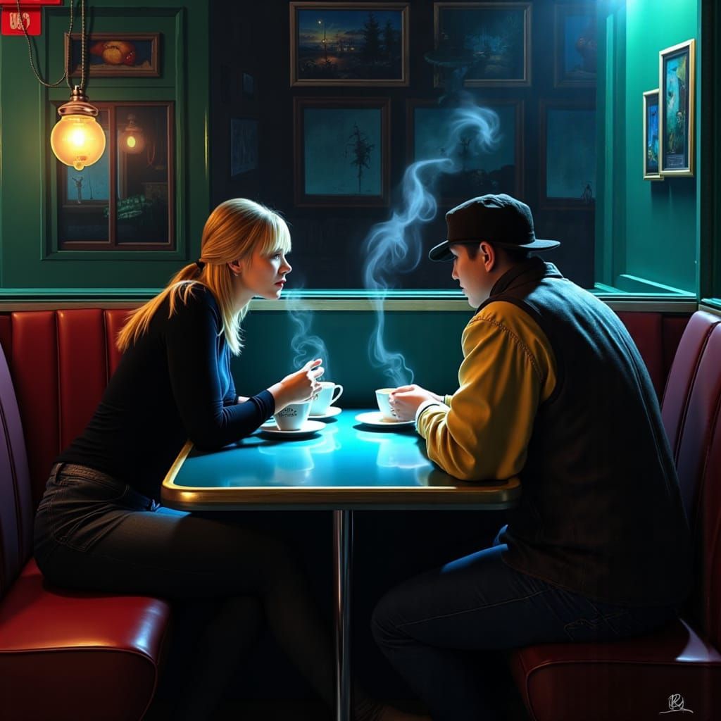 Moody Diner Scene in Cyberpunk Style