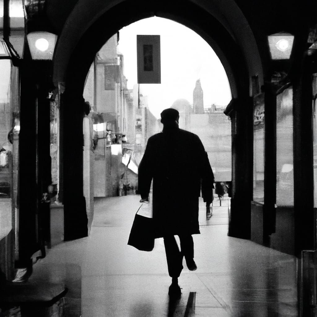 Man in Raincoat Silhouette, Prague Street Photography