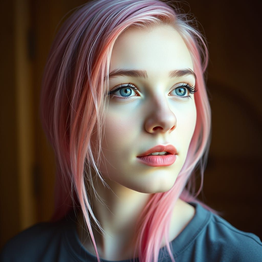 Pink-Haired Woman in Cinematic Portrait