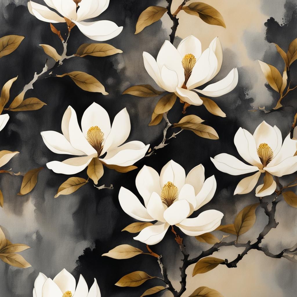 Magnolia in Morning Light: Chinese Ink Painting