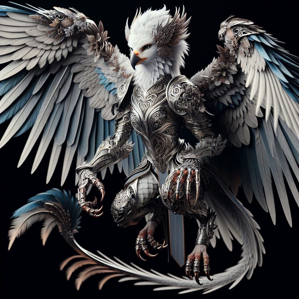 Hyper realistic Beautiful ethereal female harpy eagle aarakocra in battle armor