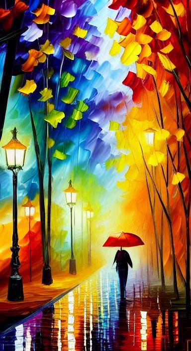 Vibrant Autumn Night Scene in Neo-Expressionist Style