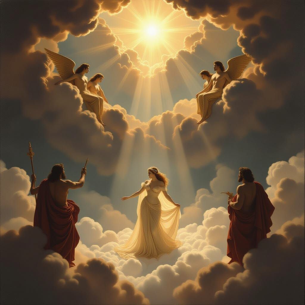 Baroque Gods Awestruck by Aphrodite in Sunlit Clouds