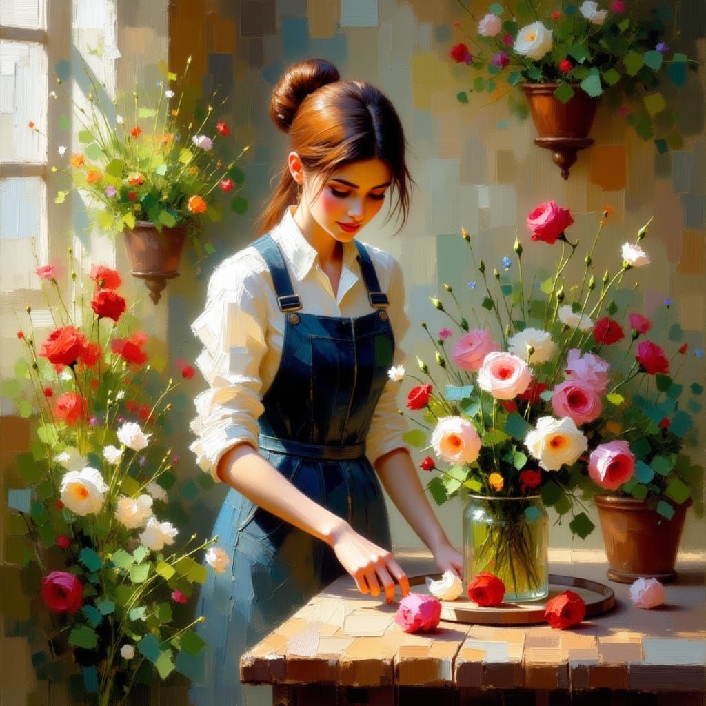 Florist at Work: A Hyperrealistic Impression