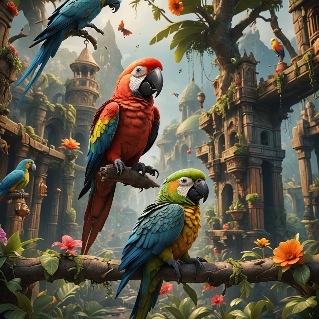 Adorable Parrot in a Fantastical Digital Painting