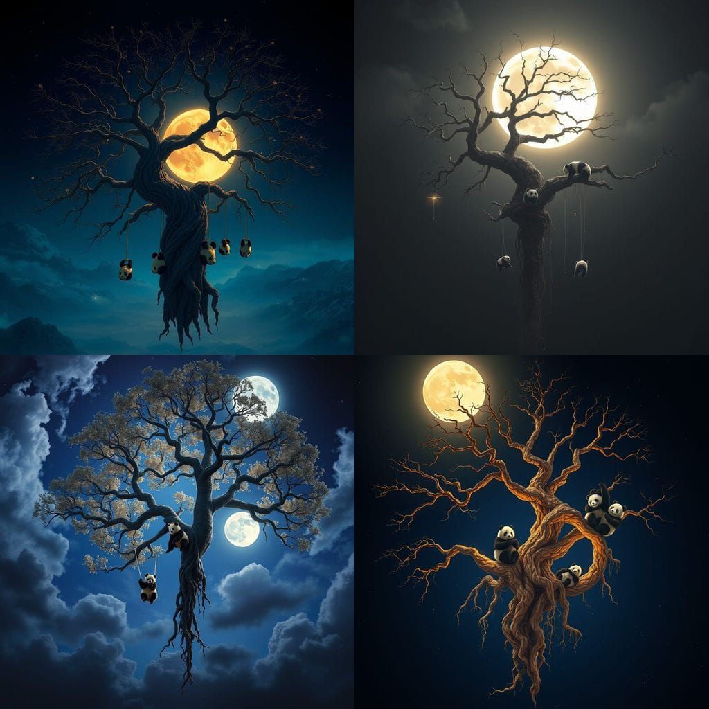 Escher-Inspired Tree of Wonder in the Lunar Night