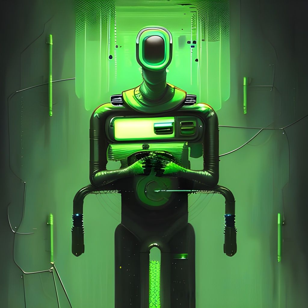 Cyberpunk Android Suspended in Green Liquid