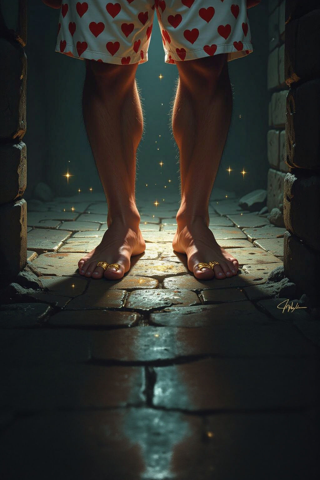 Sparkling Bare Foot with Gold Toe Ring